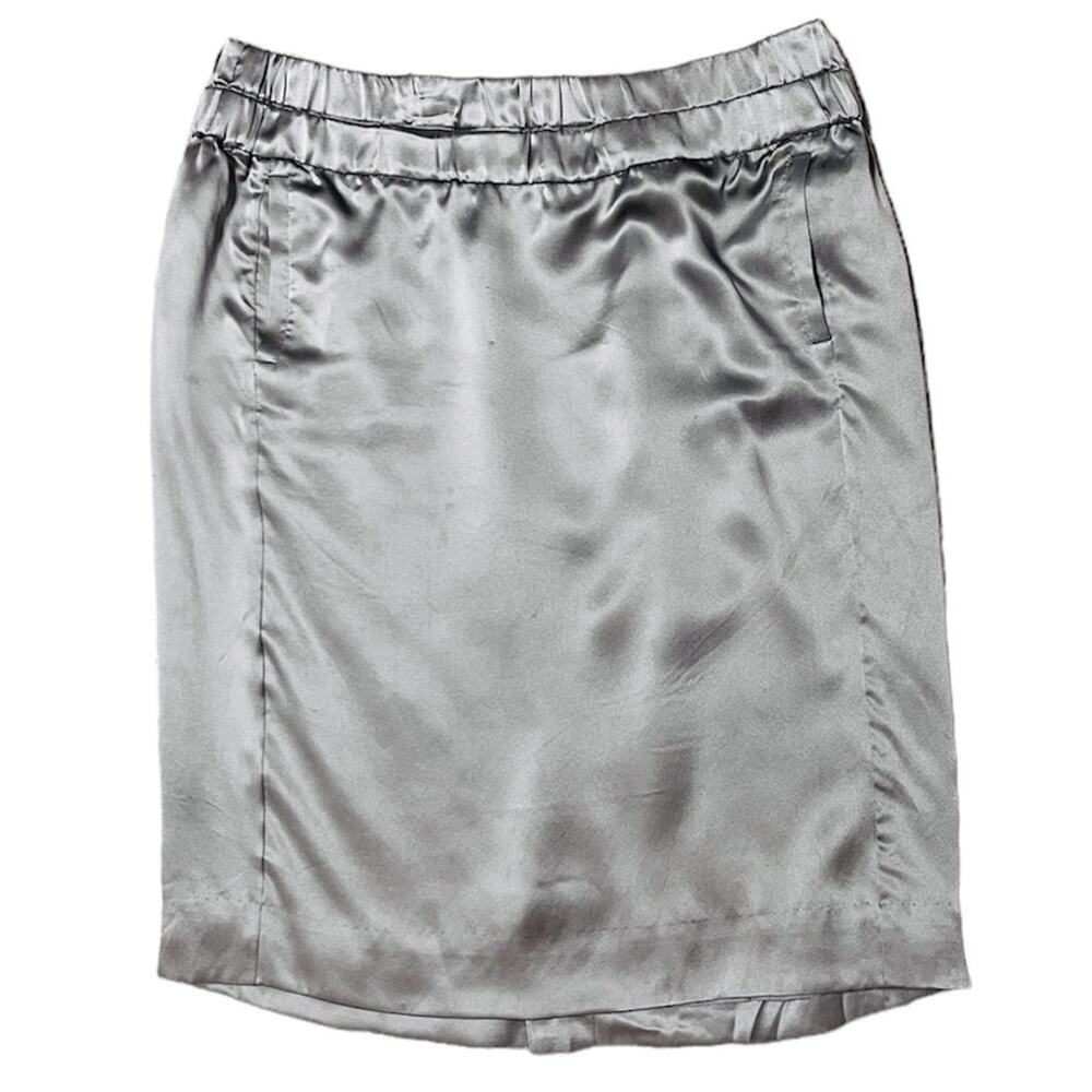 J.Crew High Waist 100% Silk Pencil Skirt Welt Pockets Silver Gray Size 10